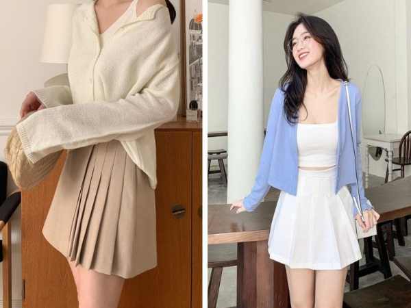 Phối đồ với chân váy xếp ly ngắn sang chảnh, dễ thương